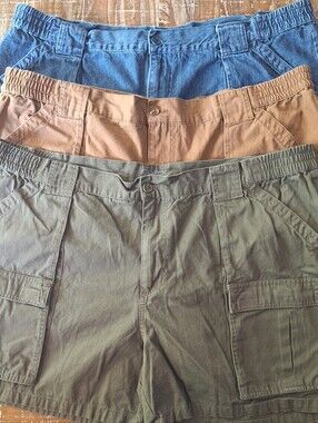 Guide Gear Mens Size 48 Lot Of 3 Canvas Cargo Shorts Elastic Waist 5”